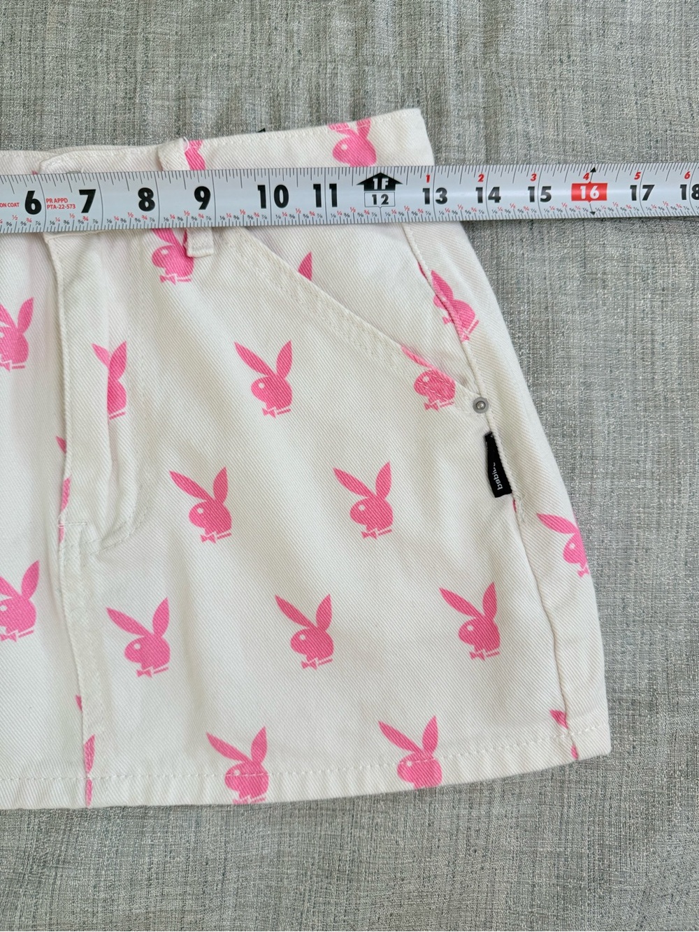 Playboy x Missguided White Pink Bunny Print Denim Mini Skirt Size XS - Picture 3 of 5
